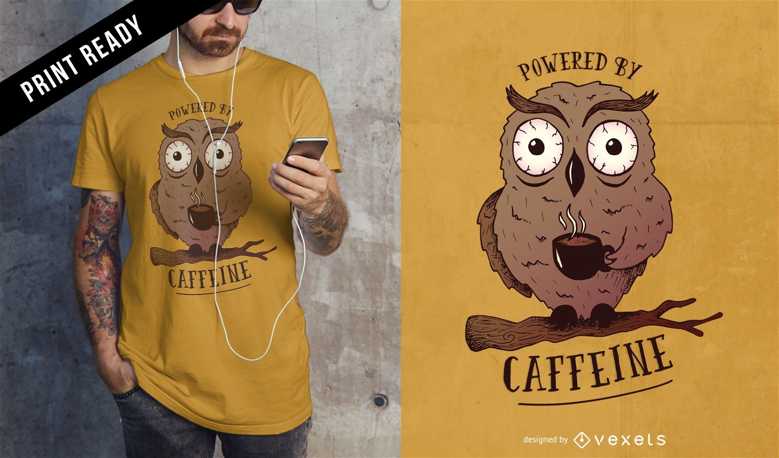Diseño de camiseta de búho de cafeína