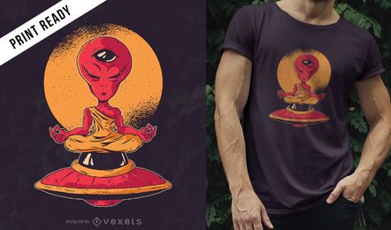 Diseño de camiseta de meditación alienígena.