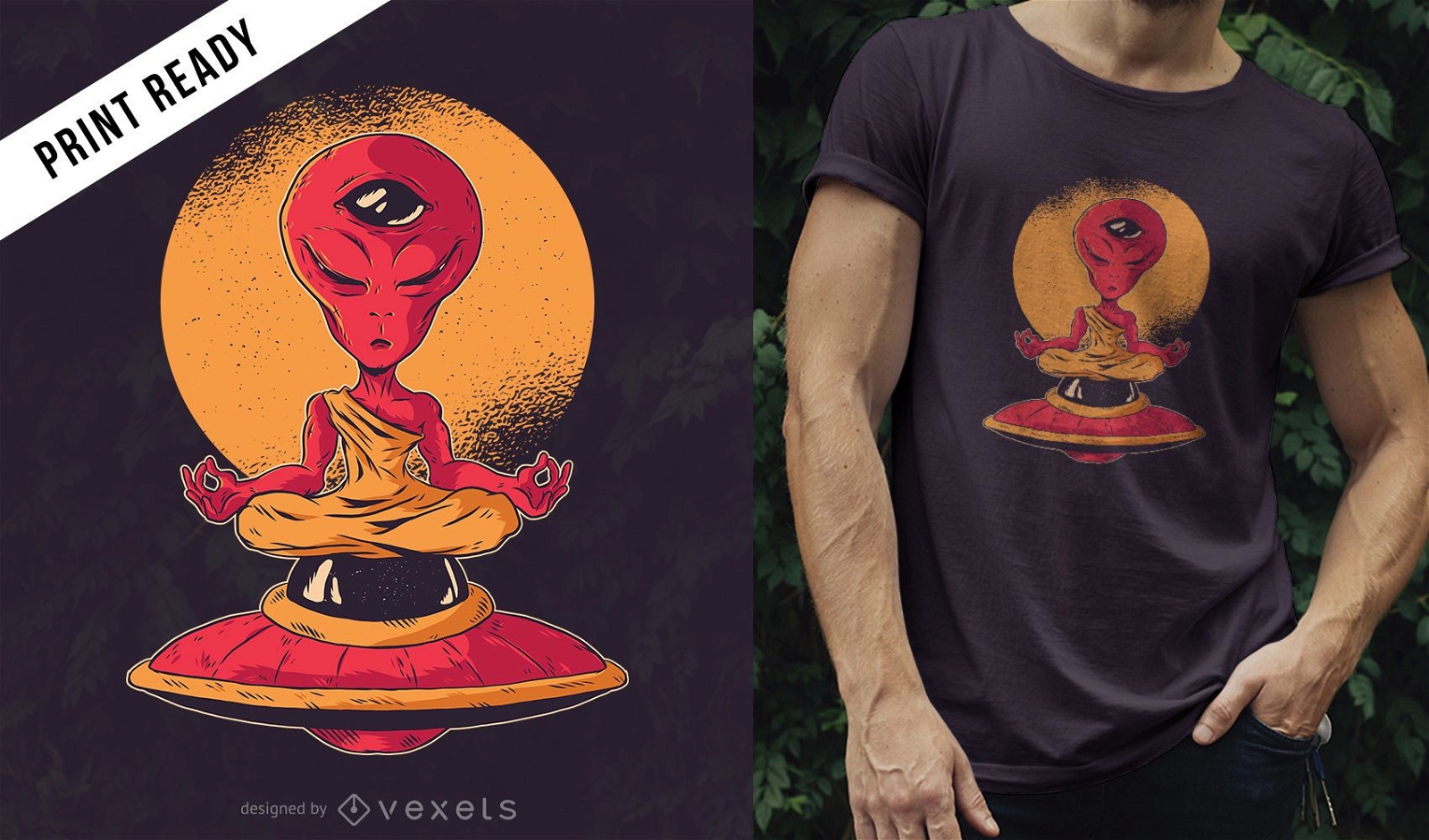 Design de camiseta de medita??o alien?gena