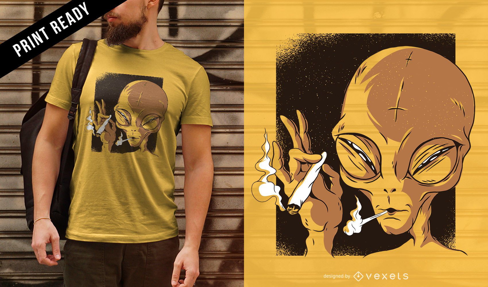 Design de camiseta alien?gena fumando