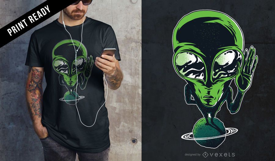 Design de camiseta alienígena no planeta Design de camiseta alienígena no planeta