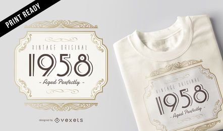 Vintage Original Retro 1958 Hombres Mujeres Diseño de camiseta de cumpleaños