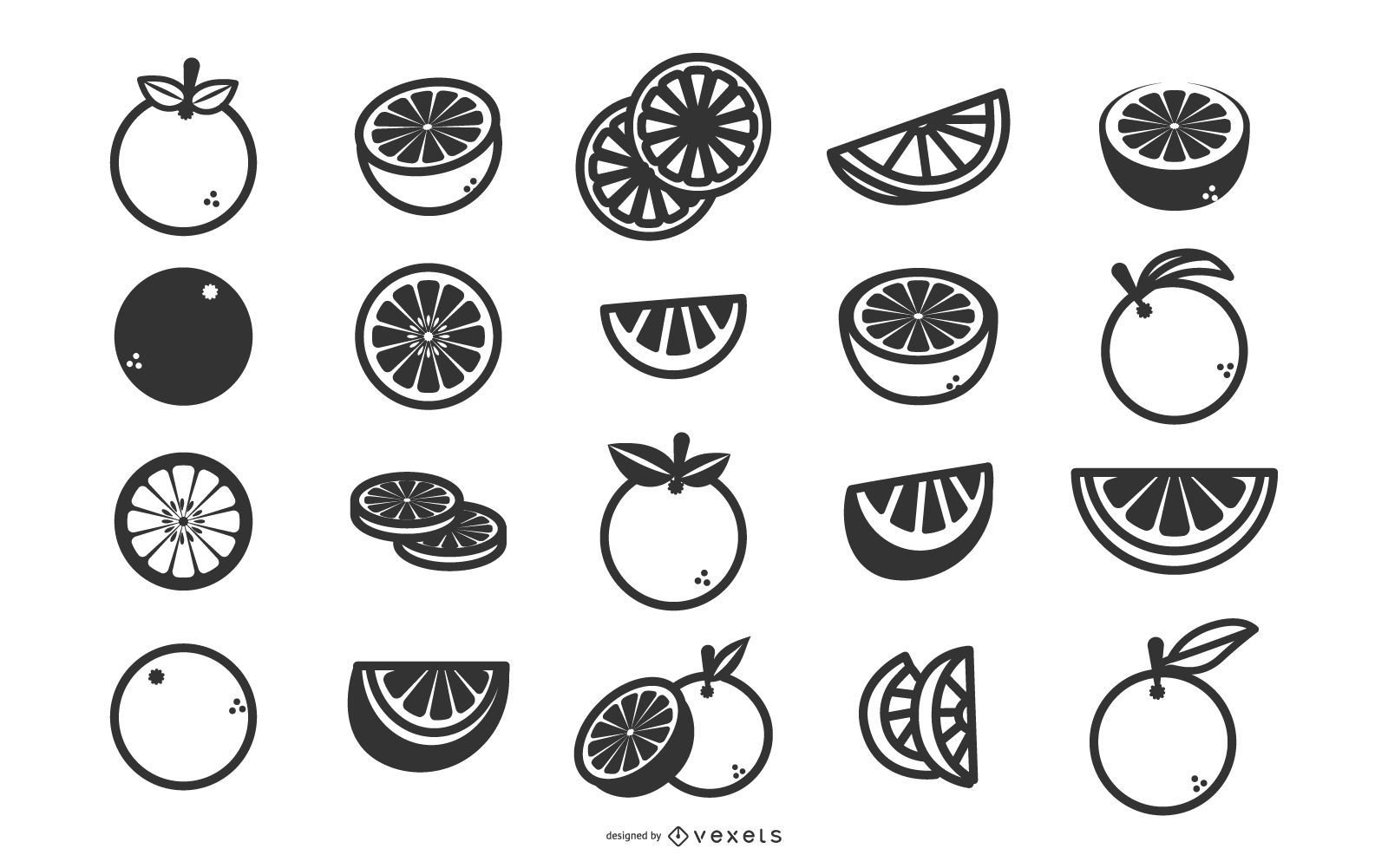 Conjunto de iconos planos de naranjas