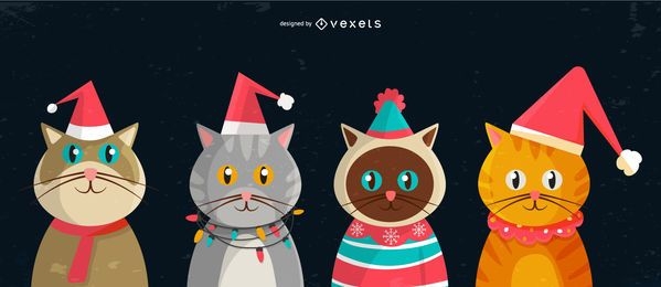 Christmas cats illustration set
