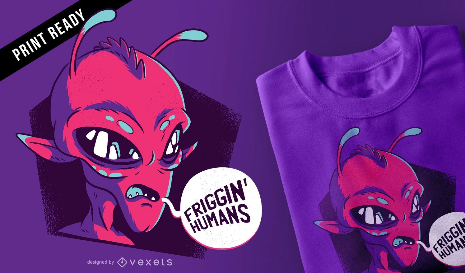 Design de camiseta alien?gena humana Friggin