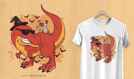 Design de camiseta de pug e dinossauro para o Halloween
