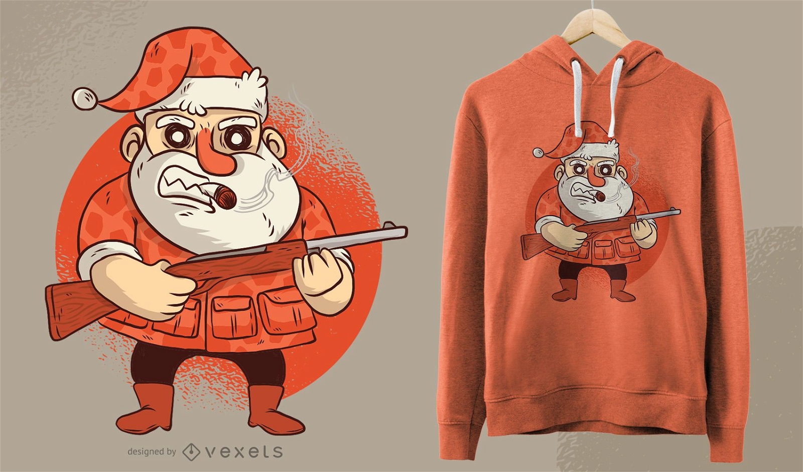 Jagd Santa Funny Christmas Cartoon T-Shirt Design