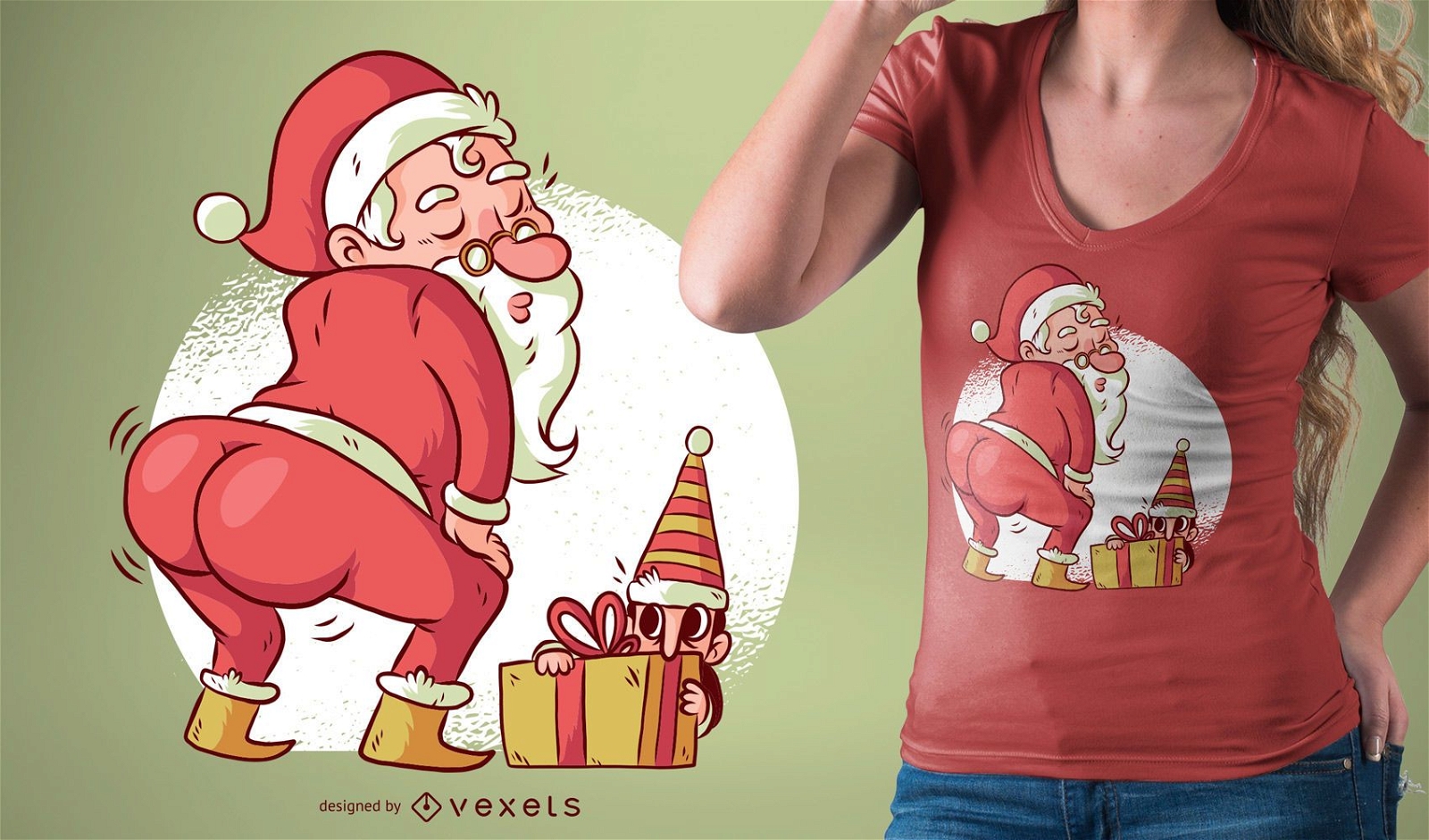 Santa Twerk Lustige Weihnachtstanz Cartoon T-Shirt Design