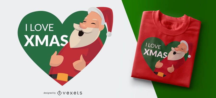 Amo diseño de la camiseta del corazón de la Navidad de Navidad Santa Amo diseño de la camiseta del corazón de la Navidad de Navidad Santa