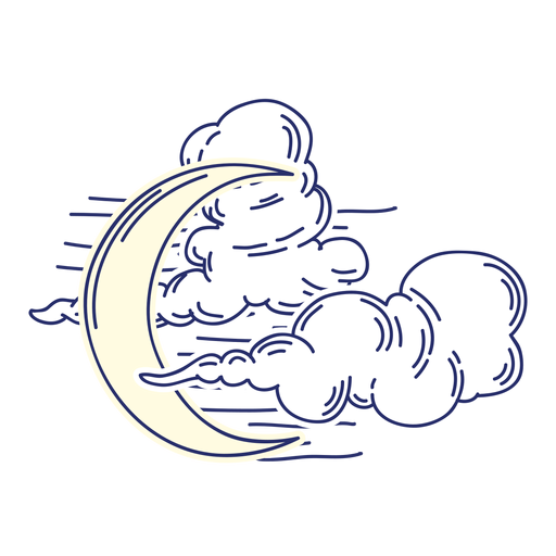 Crescent moon and clouds cartoon PNG Design