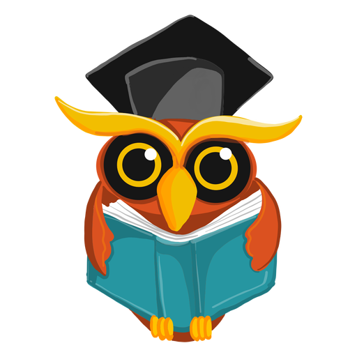 Graduate owl holding open book PNG Design