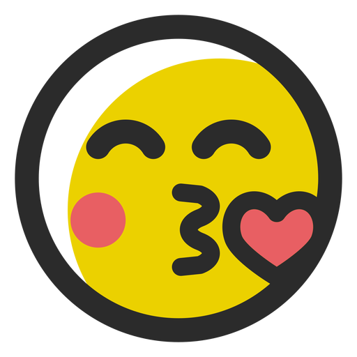 Emoticon de trazo de color de corazón besando Diseño PNG