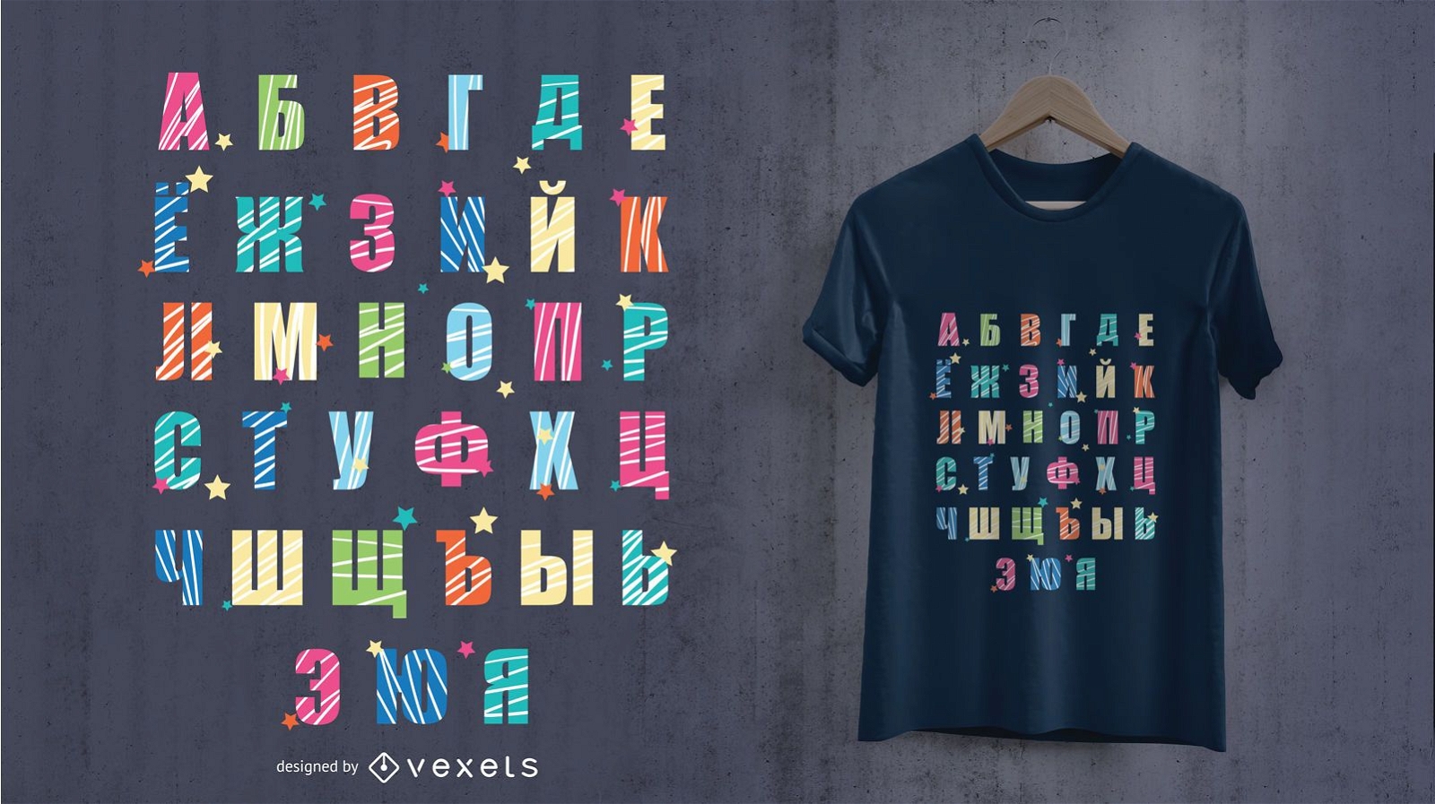 Russisches Alphabet buntes T-Shirt Design