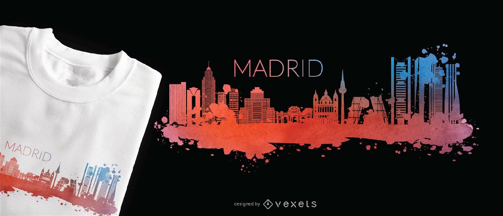 Madrid Aquarell Skyline T-Shirt Design