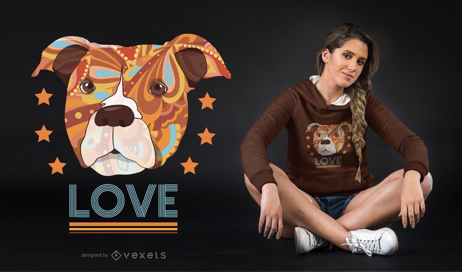 Diseño de camiseta de perro Pit Bull Terrier Head Love Diseño de camiseta de perro Pit Bull Terrier Head Love