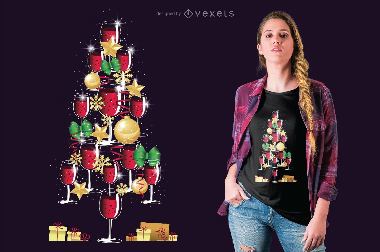 Diseño de camiseta de árbol de Navidad de vino.
