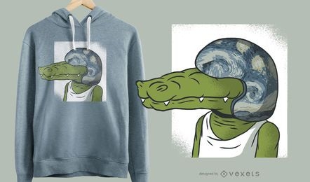 Crocodilo com design de camiseta engraçada de capacete