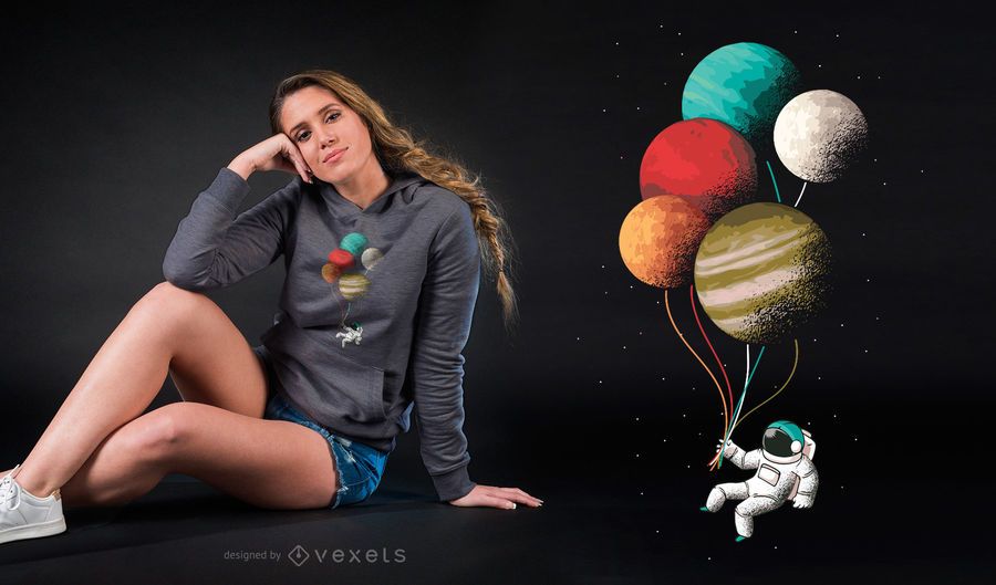 Diseño de camiseta de globos astronauta. Diseño de camiseta de globos astronauta.