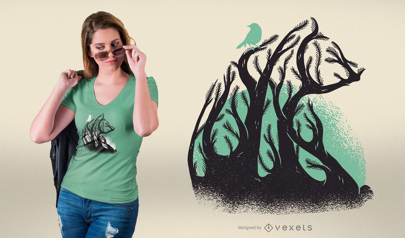 Design de camiseta de árvore com textura de floresta assustadora