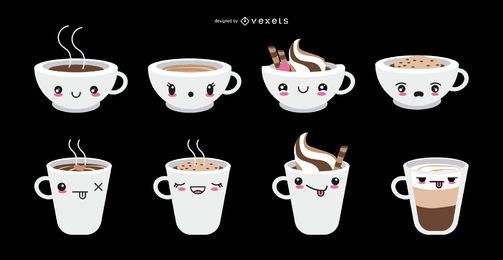 Kawaii Emoticon Kaffeetassen eingestellt Kawaii Emoticon Kaffeetassen eingestellt