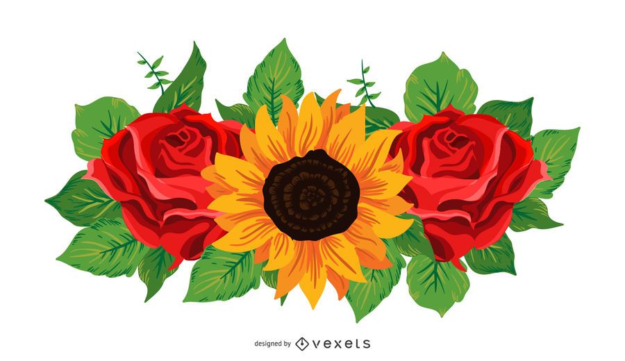 Sonnenblume und Rosenabbildung Sonnenblume und Rosenabbildung