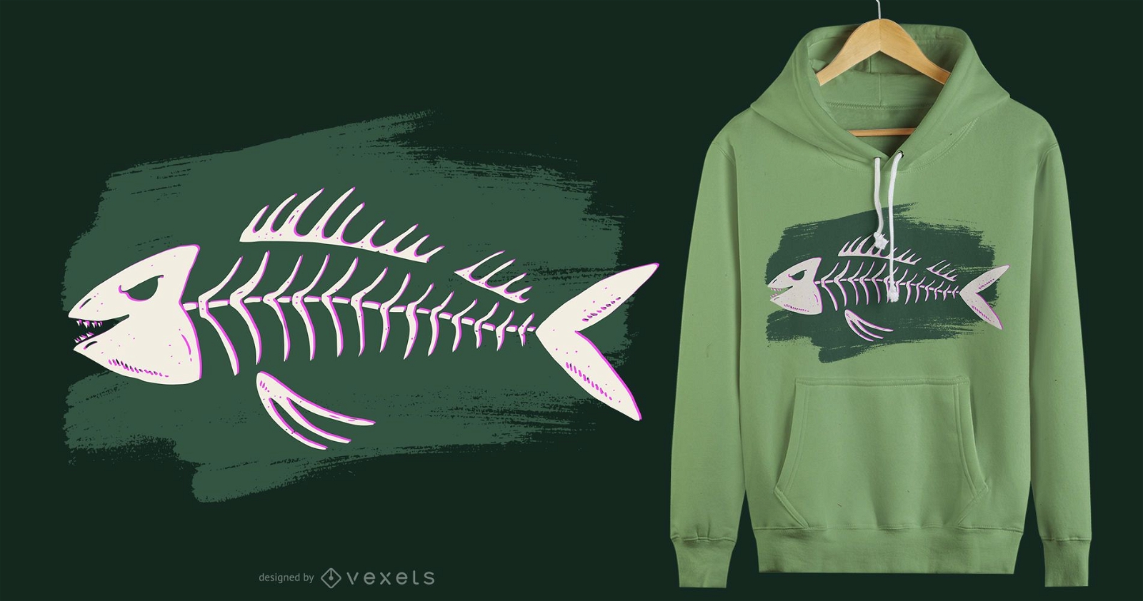 Desenho de t-shirt de esqueleto de peixe