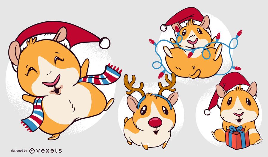 Guinea pig Christmas cartoon set Guinea pig Christmas cartoon set