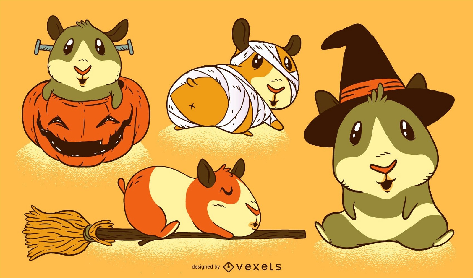 Conjunto de dibujos animados de conejillo de indias de halloween