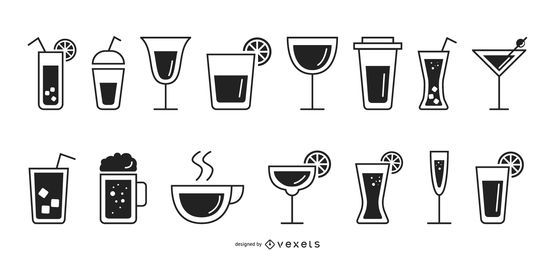 Conjunto de iconos planos de bebidas