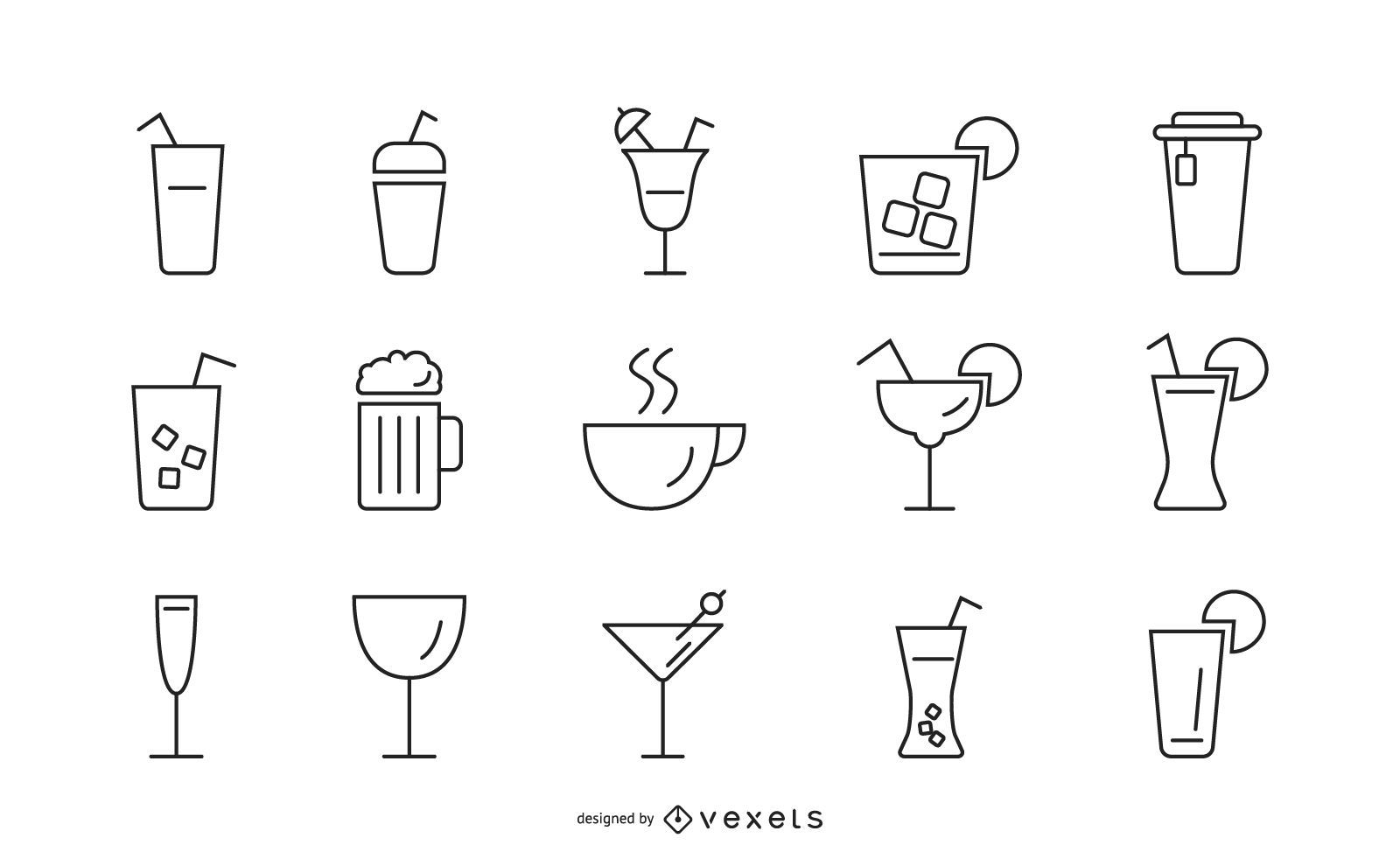 Conjunto de iconos de trazo de bebidas