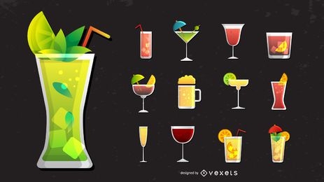 Conjunto de ícones de coquetéis e bebidas