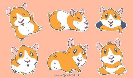 Cute guinea pigs cartoon set