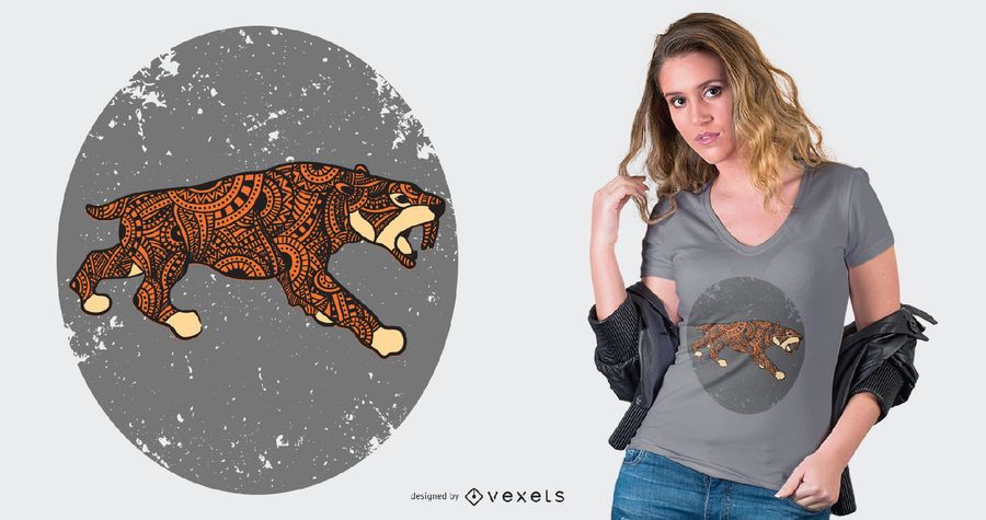 Saber-tooth Tiger Mandala Style T-shirt Design Saber-tooth Tiger Mandala Style T-shirt Design