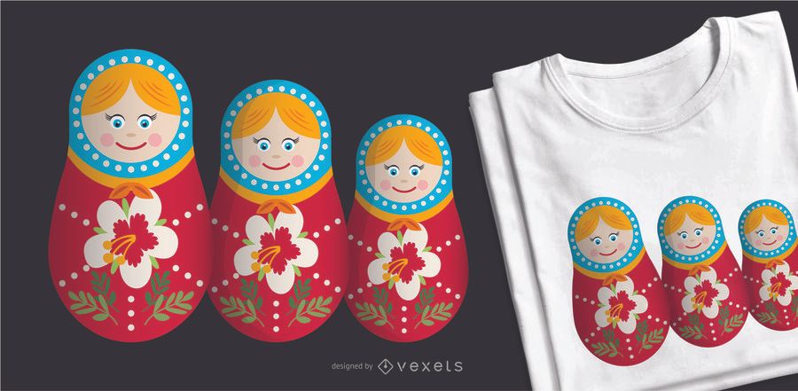 Juego de muñecas Matryoshka con diseño de camiseta Juego de muñecas Matryoshka con diseño de camiseta