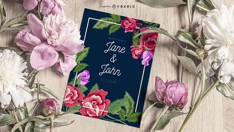 Watercolor Flowers Style Wedding Invitation Card Design