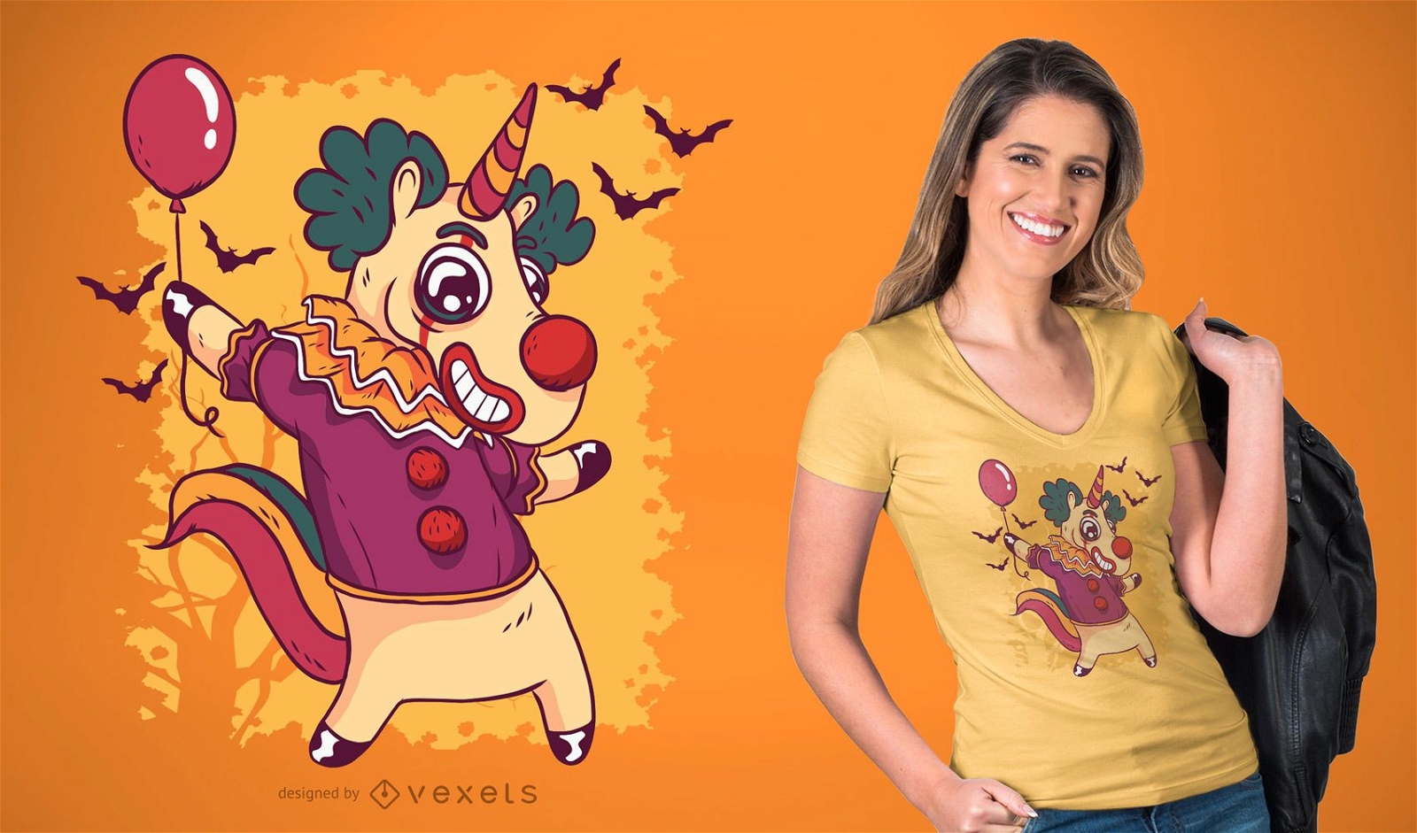 Design de t-shirt Unicorn Clown Halloween