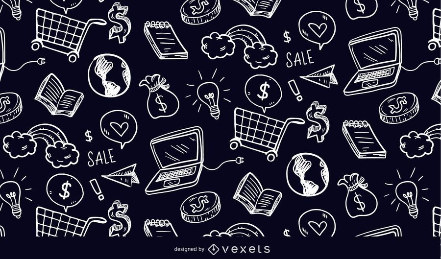 Shopping elements doodle pattern Shopping elements doodle pattern