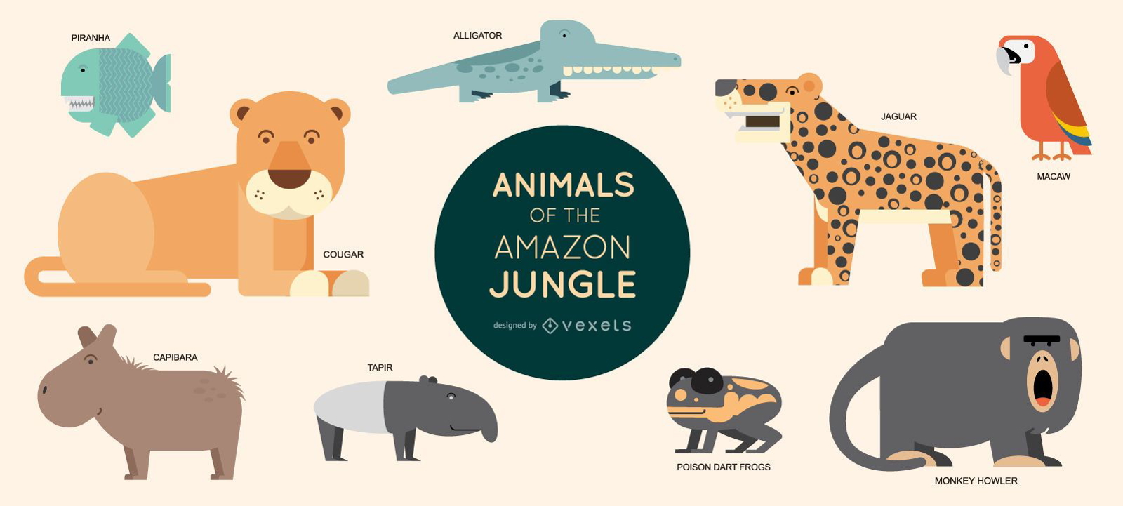 Conjunto de ilustração de animais amazônicos