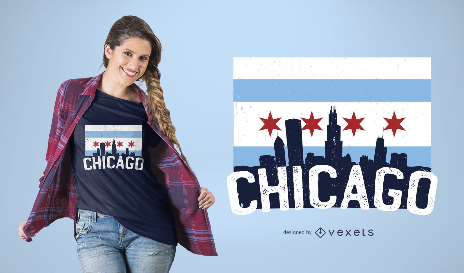 Dise?o de camiseta Chicago Skyline Flag