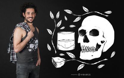 Skull with Rose and Whiskey T-shirt Design Skull with Rose and Whiskey T-shirt Design