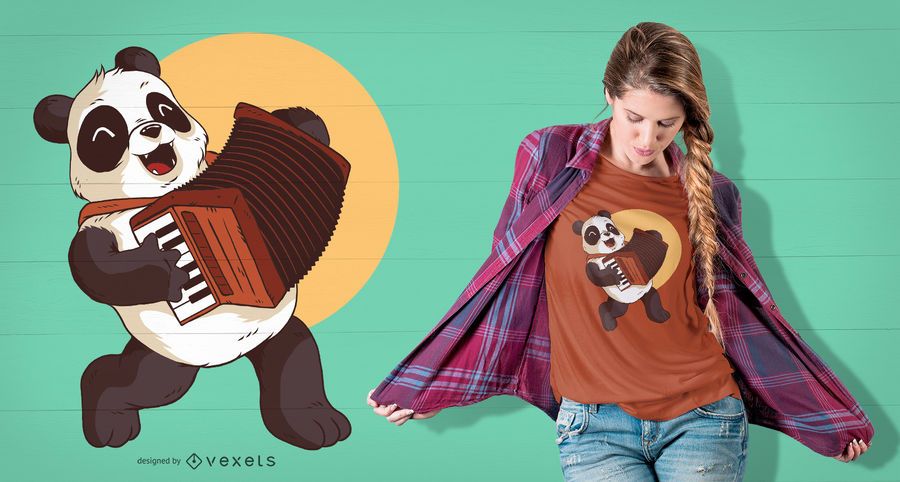 Panda Jogando Acordeão Design T-shirt Panda Jogando Acordeão Design T-shirt