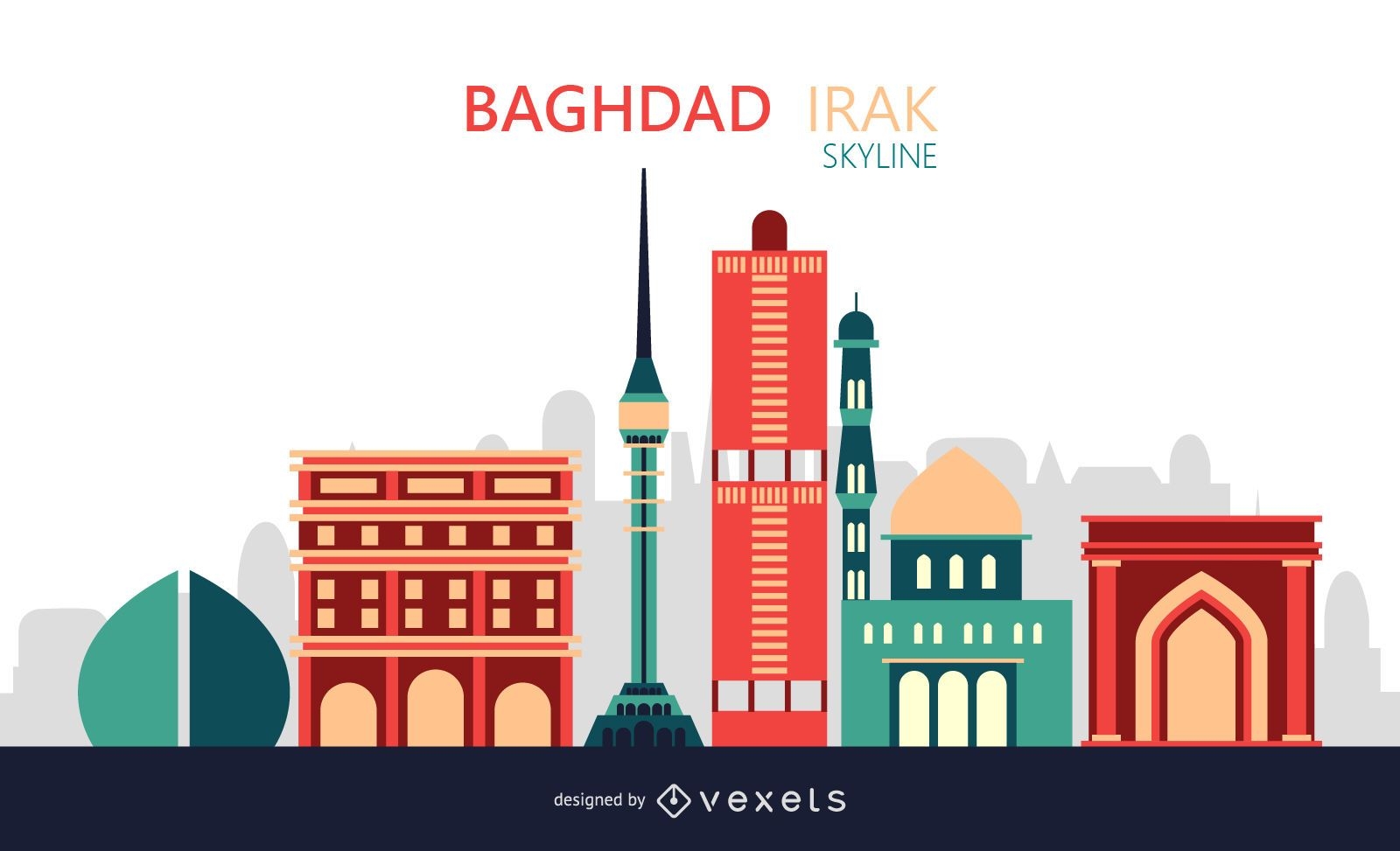 Baghdad City Skyline Illustration