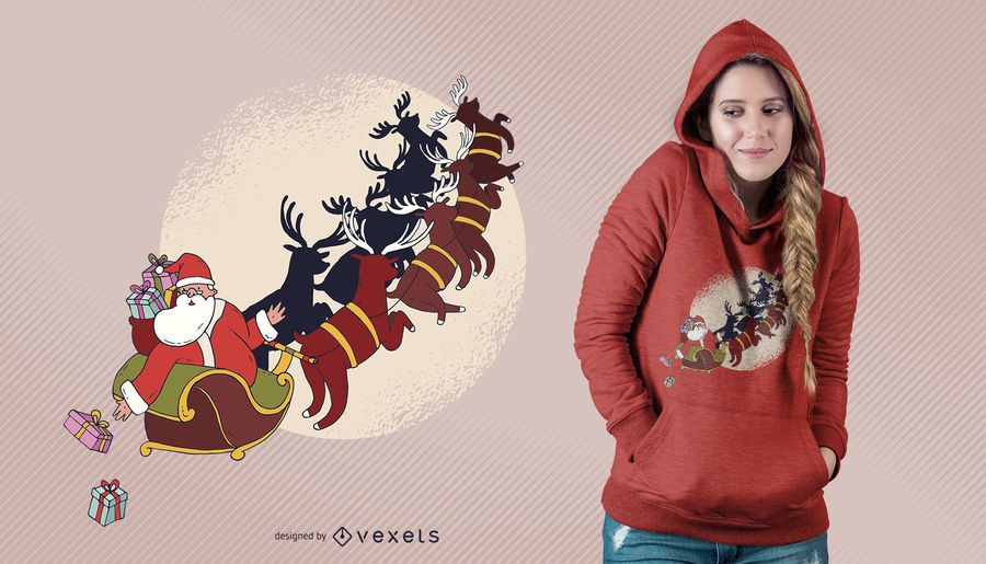 Papai Noel com renas Natal Design de t-shirt Papai Noel com renas Natal Design de t-shirt