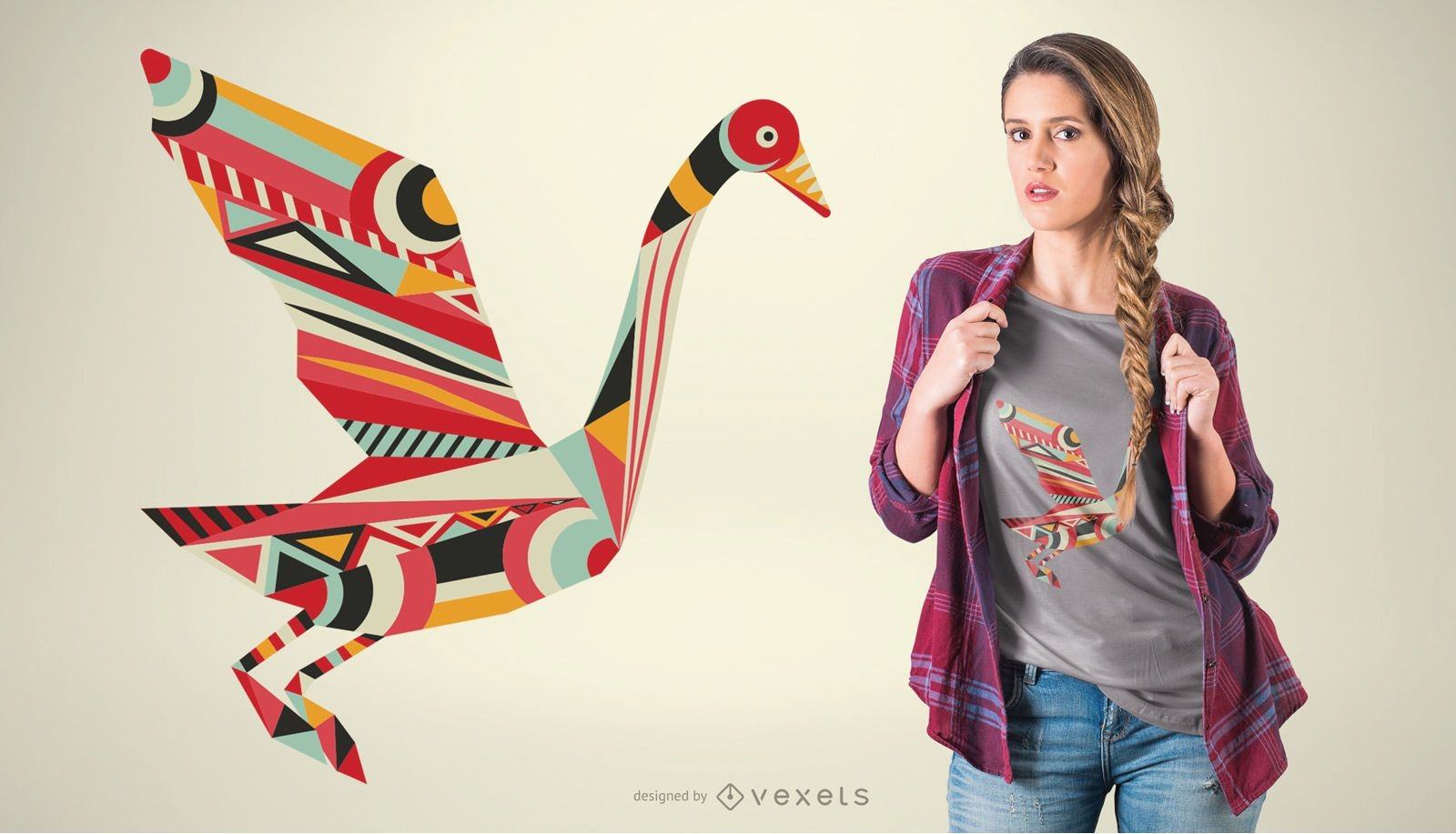 Diseño de camiseta de pájaro de formas geométricas