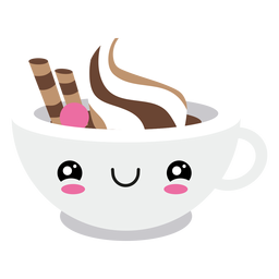 Taza de café con cara kawaii sonrojada Diseño PNG