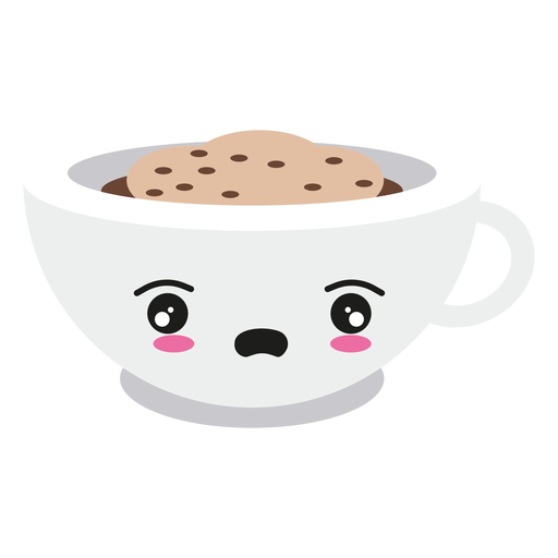 Xícara de café com rosto kawaii decepcionado Desenho PNG