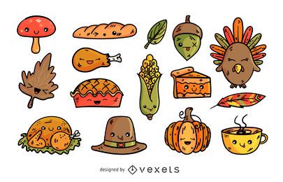 Thanksgiving-Cartoon-Elemente eingestellt