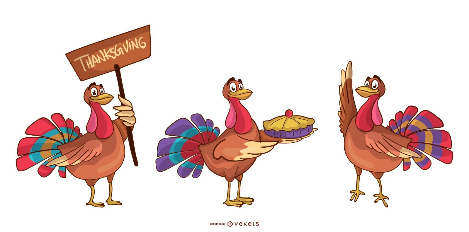 Conjunto de desenhos animados de perus para o Dia de Ação de Graças