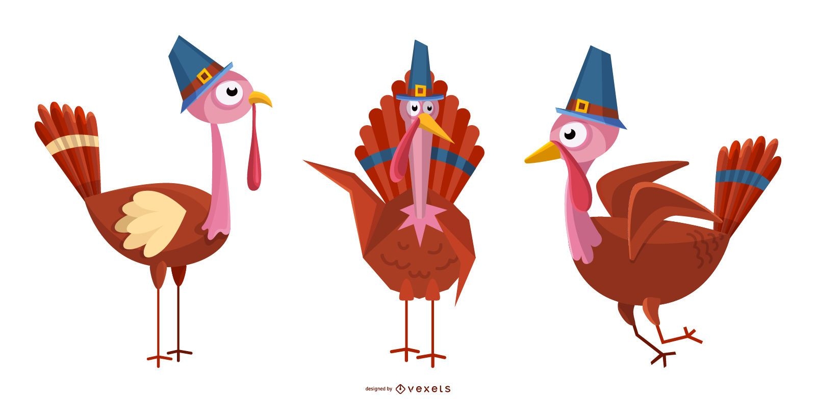 Conjunto de ilustração de perus para o Dia de Ação de Graças