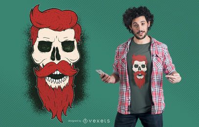 Design gráfico de camiseta com crânio barbudo